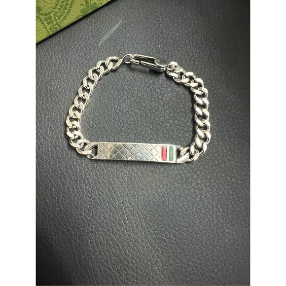 Gucci gg silver tone chain bar bracelet unisex - Picture 1 of 7